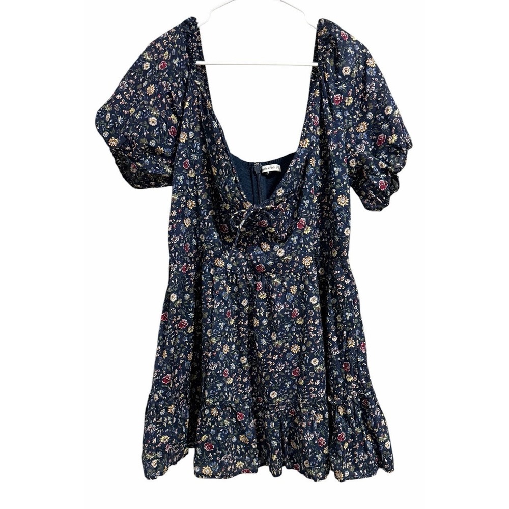 Abercrombie And Fitch Puff Sleeve Tie-Front Mini Dress Navy Floral Women's XXL